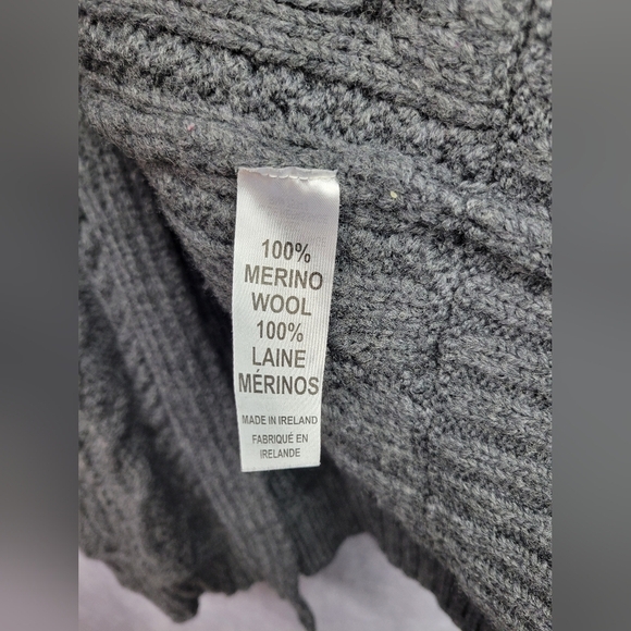 Aran Crafts Merino Wool Chunky Cable Knit Open Front Cardigan‎ Sweater Grey M/L - Picture 3 of 9